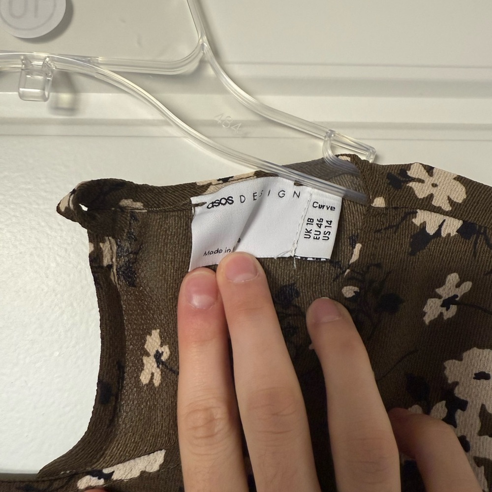 ASOS Womens Olive Green and White Floral Long Sleeve Midi Dress - Picture 5 of 9